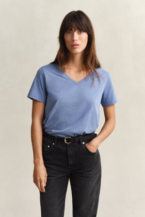 GANT Damen V-Neck T-Shirt (L) Blau
