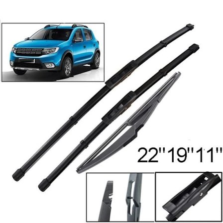 Sæt med 3 vinduesviskerblade foran og bag til Dacia Renault Sandero II 2015 2016 2017 2018 2019