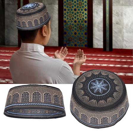 Muslimsk hatt islamisk bönbönbroderi Saudiarabien herr huvudbonad polyester bomull svart56