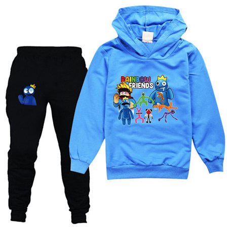 Pojkar Flickor Rainbow Friends Roblox Hoodies Träningsoveraller Toppar+ Byxor blå