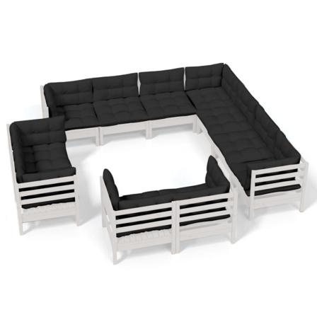 Vidaxl Loungegrupp Med Dynor 11 Delar Vit Massiv Furu Vit