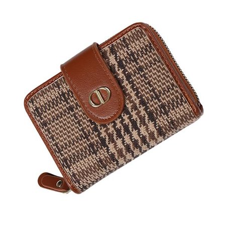 Damplånbok med flera kortplatser förhindrar avmagnetisering Dragkedjedesign för kredit-ID-kort Brun rutnät 12x9x4cm