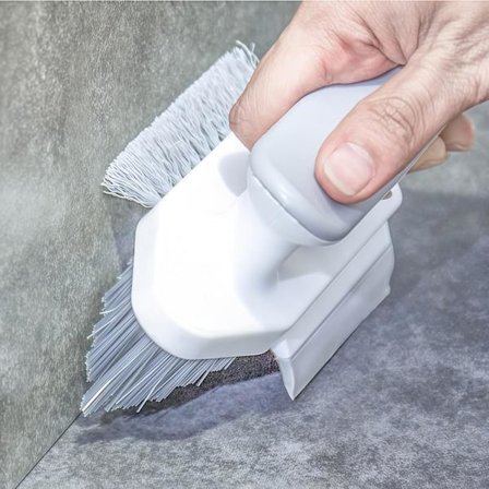 4-i-1 flisefuge- og hjørnerensebørste med skraber, hvid