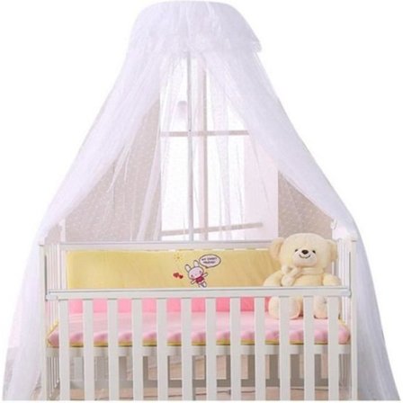 Stor sengehimmel med myggnettholder for babyseng, sengebeskytter mot insekter, edderkopper og mygg med hvit stang