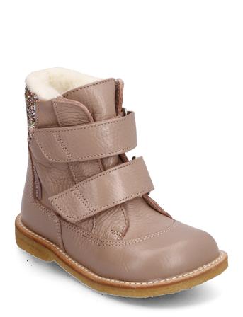 Boots - Flat - With Velcro Vinterstøvletter Med Borrelås Beige ANGULUS*Betinget Tilbud