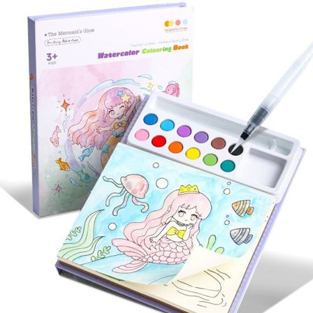Malebog med vandfarver til børn 3-8 år | Malebog med vandfarver og pensel | Kreativt håndværkssæt til drenge og piger
