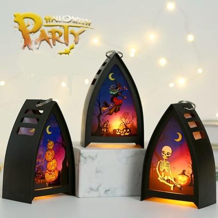 3 stk. Halloween flammefri stearinlys lanterne LED lys græskar til Halloween dekorationer indendørs og udendørs gårdhave græsplæne fest (B)