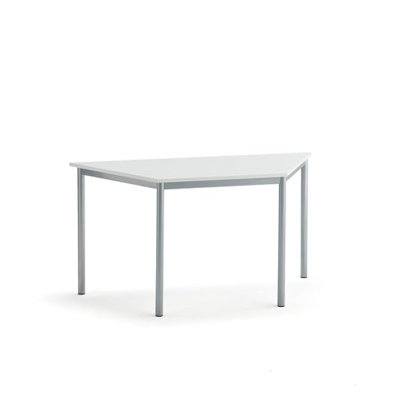 Table SONITUS TRAPETS, 1400x700x720 mm, white high pressure laminate, alu grey