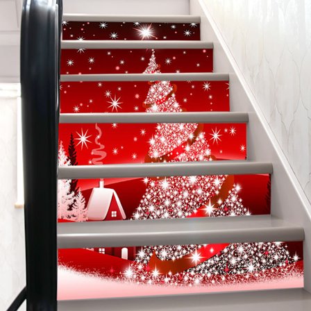 Juletre Veggklistremerker Glitrende Stjerner Juledekorasjoner Rød Bakgrunn Vinyl Dørklistremerker