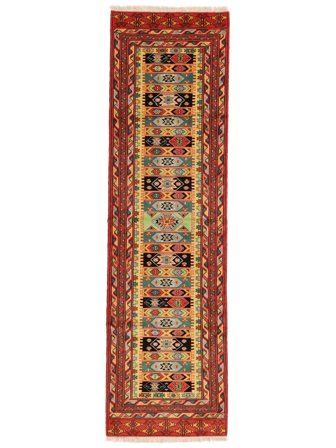 Anudada A Mano Turkaman Alfombra 88X302 De Lana Rojo Oscuro/Naranja Pequeño