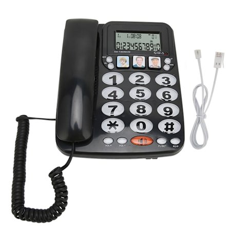 Ledning telefon med nummeridentifikation, justerbar ringeklokke, mute, lagergenveje, bordtelefon med indikator til hjemmekontoret, sort