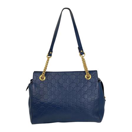 Gucci Vintage, Gucci Bag Ssima Soft Signature Blue Gg Leather Medium Shoulder Tote B426 Blauw, Dames, Maat:ONE Size