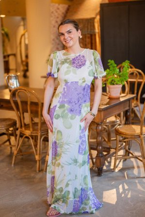 Dotted Georgette Maxi Dress Purple Flowerfield XL