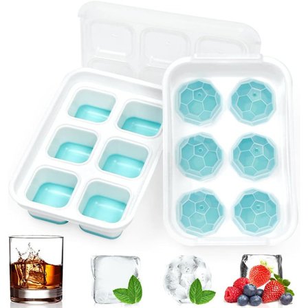 Silikon isbitform, isbitbrett med lokk, 6 runde isbiter