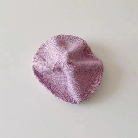 Modebebistickad Beret Hatt Solid Färg Barn Varm