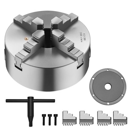 Mandrin Tour 8"-Duoku-à 4 Mors-avec Plaque Arrière Filetée-Plage Serrage 0,16 à 7,87"-HT300-Pour Tours à Bois et à Métaux