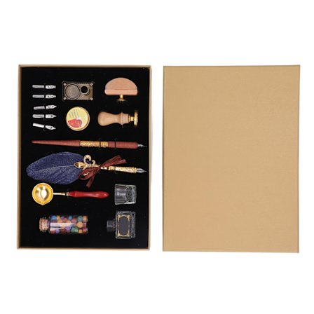 Fjerpen og blæksæt Vintage Elegant Glansfuld Skrift Exquisite Farver Fjerpen og blæksæt med forsegling voks Mørkeblå