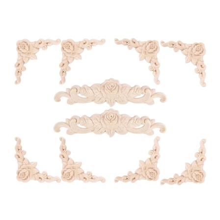 10 kpl puuveistetty seinäkoriste, kukkakuvioinen puuveistetty appliikki, kulmadekoratiivinen huonekaluille, oville ja kaapeille
