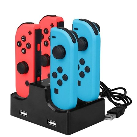 Nintendo Switch-lader med håndtak ladestasjon - 4 i 1, USB-kabel, 2 USB-porter KLB