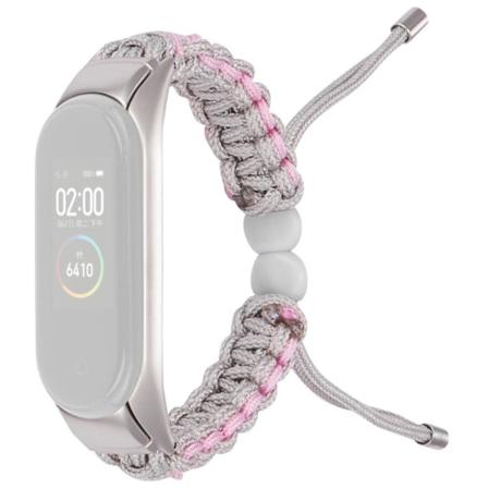 Xiaomi Mi Smart Band 4 / 3 nylon justerbart klockarmband med dragsko - Khaki / Rosa Rosa