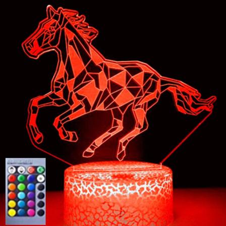 3D Hest Natlys Bordlampe Optisk Illusion Lamper 16 Farveskiftende Lys LED Bordlampe Jul Hjem Kærlighed Fødselsdag Børn Børn Dekoration Legetøj Gave