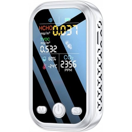 ING 5-i-1 Multifunktionel CO2-måler Genopladelig og Digital Temperatur Fugtighedstester CO2-sensor Fugtighedsmåler Sensor 5-i-1 Luftmåler Hvid