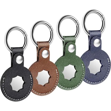 4-delt Airtag nøkkelholder, Airtag-deksel, beskyttende deksel i PU-lær