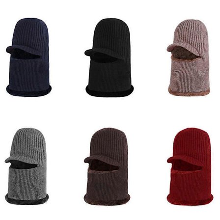 Varm strikket hue og maske til vinter - Grå vindtæt beanie til udendørs brug