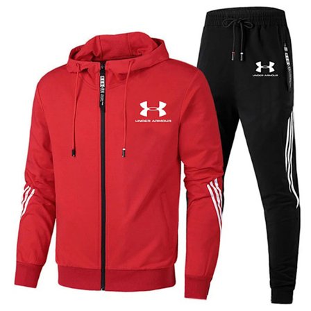 Miesten Under Armour Sport Huppari & Housut Setti Pitkähihainen Täysi Vetoketjullinen Huppari Collegepaita Takki + Verryttelyhousut Asu Punainen Red-
