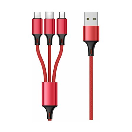 Monitoiminen USB-kaapeli, 3 in 1 Multi USB -latauskaapeli punottu pikalataus - 1,2 m, punainen