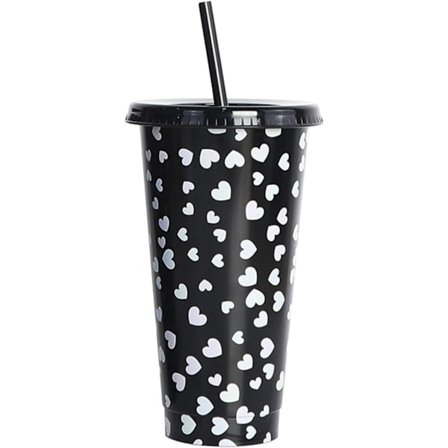 Farveændrende kold kop 700 ml | Farveændrende kop med låg og sugerør - 700 ml sjov hjerte-temperaturfølsom stor krus, der er ny og sjov