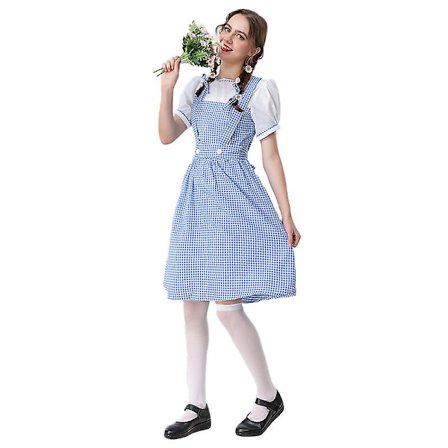 Alice-kjole kostume til voksne Cosplay Pastoral stil Blå ternet bondegårdskjole Fest Sceneoptræden Kostume