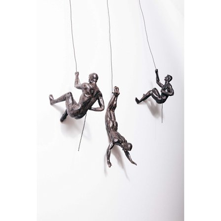 3x Bronze Klatring Rappelling Mænd Trio Hængende Ornamenter Figurer Sæt med Tre Klatrere