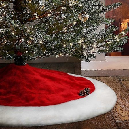 PIAO Joulukuusenalusmatto, 48 Suuri Sametti Punainen&Valkoinen Kuusenalusmatto Juhlien ja Loma-ajan Koristeisiin, Pestävä