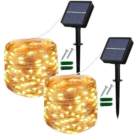 Solcellslingor för utomhusbruk, 2-pack 100 LED vattentäta 12 m 8 lägen