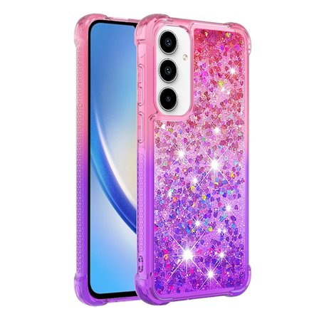 SKALO Samsung A55 5G Kvicksand Glitter Hjerter TPU Cover - Pink-Lilla