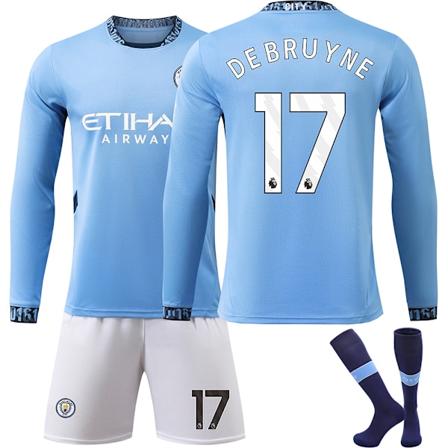 2425 Manchester City Koti Pitkähihainen Jalkapallopaita Nro 9 Haaland 17 De Bruyne ja Muut Aikuisille Ja Lapsille Sopivat Jalkapallopaita Setit No.17 