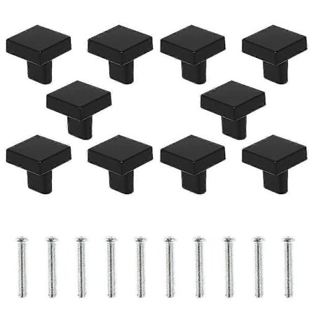 Sæt med 10 sorte dørknapper, massiv messing, firkantede skabsknapper, vintage køkkenskabsknapper med skruer til skabe, skuffer (sort)