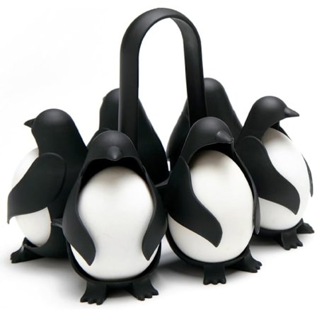 3-i-1 Æggeholder til madlavning, opbevaring og servering, pingvinformet æggekoger til blødkogte eller hårdkogte æg, Eggies, holder 6 æg