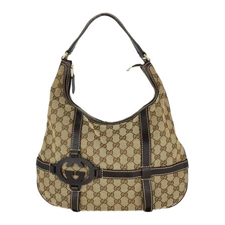 Gucci Vintage, Pre-owned Bag Gg Royal Original Hobo Zip Bag Auth B301 Bruin, Dames, Maat:ONE Size,leer