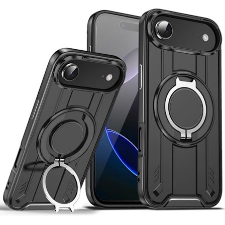 Svart deksel til Phone 17 Air, 6,6 tommers magnetisk deksel med herdet glass og støtte, trådløs ladekompatibel for menn og kvinner