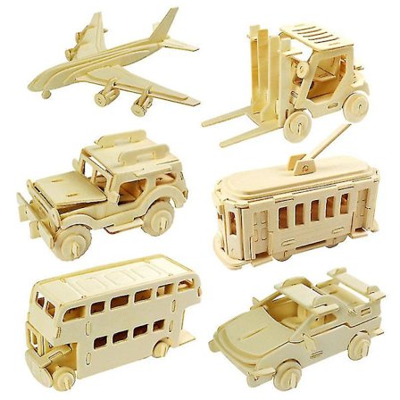 3D Træpuslespil - 6 Dele Træ Dinosaur Skelet Puslespil (W05)