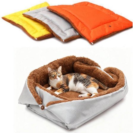 Kattepude, Kattebakke, Kattehus, Blød Selvopvarmende Kattemåtte, Til Katte og Små Hunde, Funktionelt 2-i-1 Blødt Plys Tæppe