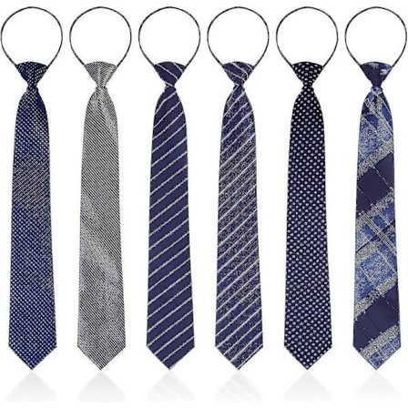 6 stk. Justerbart Slips med Glidelås, Smalt Slips, Ferdigknytt Slips med Klips for Acsergery Menn eller Gutter, Gaveoverraskelse