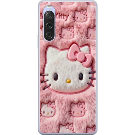 Kompatibelt Mobildeksel til Sony Xperia 10 V Hello Kitty rosa fluffy bakgrunn med ikoniskt ansikt og kawaii-estetikk