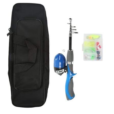 Fiskesæt til børn med stang, hjul og agn, komplet sæt med opbevaringstaske til begyndere inden for udendørs fiskeri