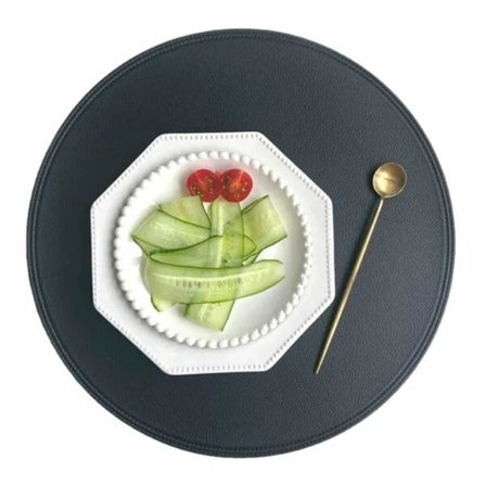 4-pakning Konstskinn Bordbrikker, Runde, Svart, 38x38cm svart