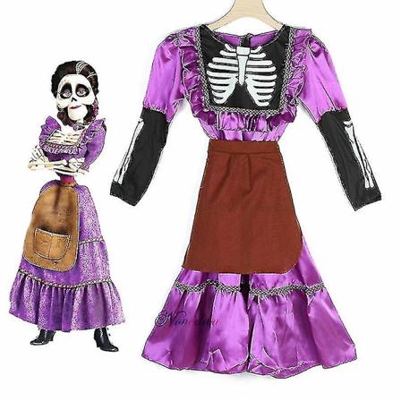 Coco Mama Imelda Cosplay Kostume Piger Skelet Kjole Musik Drømmer Rundt Halloween Party Fancy Dress Til Børn Lilla R S-(110cm)