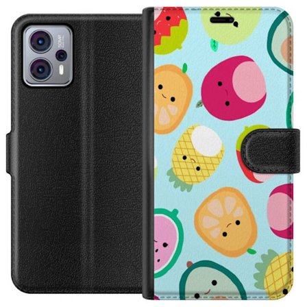 Kompatibelt Lommeboketui til Motorola Moto G23 Mønster av kawaii-frukter som jordbær sitron ananas og avocado på lyseblå bakgrunn