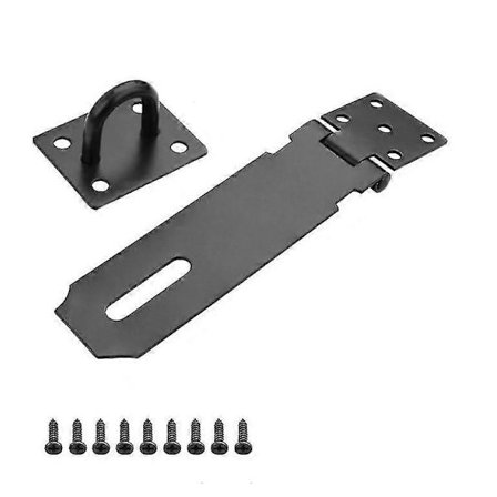 Hængelåsbeslag 5 tommer dørlås, hængelåsbeslag yderdørlås med skruer, rustfrit stål dørlås til dør, skuffe, skab (sort)